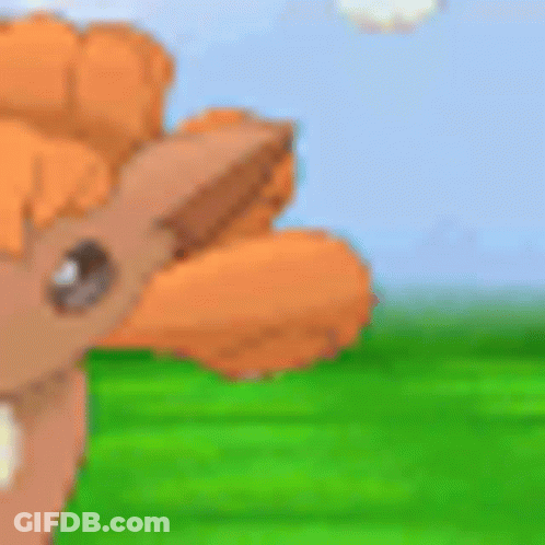 A Close Up Of A Cartoon Deer Standing In A Grassy Field . GIF