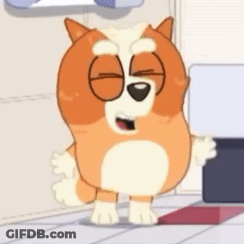 A Close Up Of A Cartoon Dog With Its Eyes Closed Standing Next To A Box . GIF