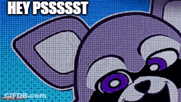 A Close Up Of A Cartoon Dog With Purple Eyes And The Words Hey Psssst GIF
