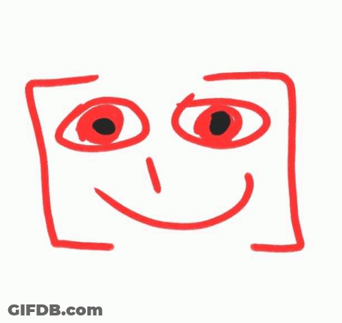 A Close Up Of A Cartoon Face With Red Eyes And A Smiling Mouth . GIF