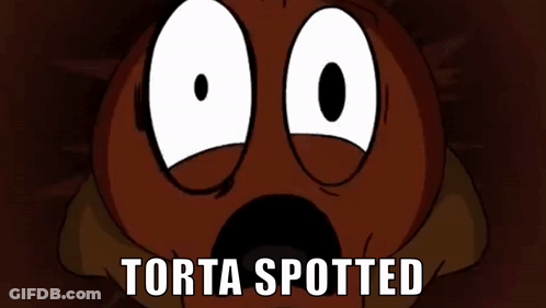 A Close Up Of A Cartoon Face With The Words " Torta Spotted " Above It GIF