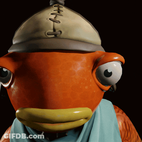 A Close Up Of A Cartoon Fish Wearing A Hat GIF