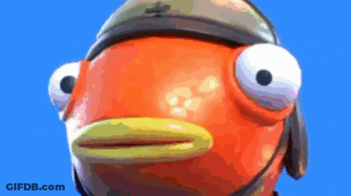 A Close Up Of A Cartoon Fish Wearing A Helmet Against A Blue Background . GIF