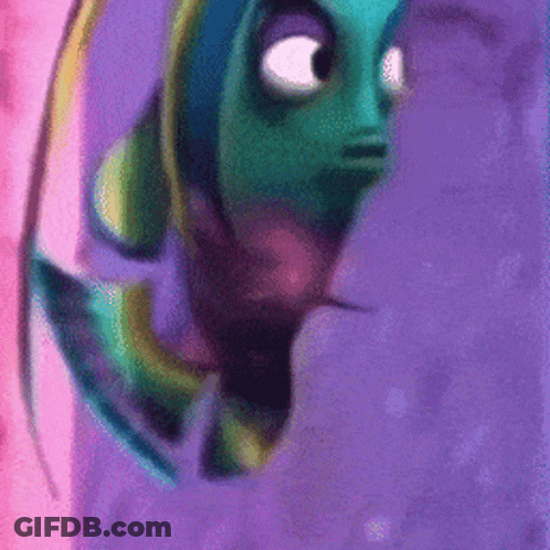 A Close Up Of A Cartoon Fish With A Purple Background . GIF