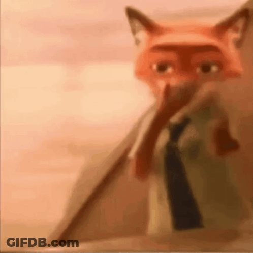 A Close Up Of A Cartoon Fox Covering His Mouth With His Hand GIF