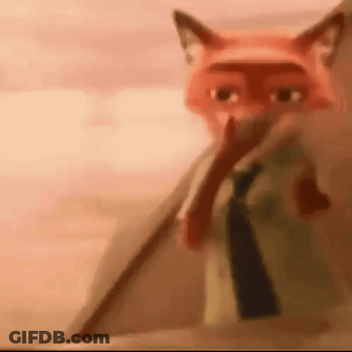 A Close Up Of A Cartoon Fox Holding A Stick In His Mouth . GIF