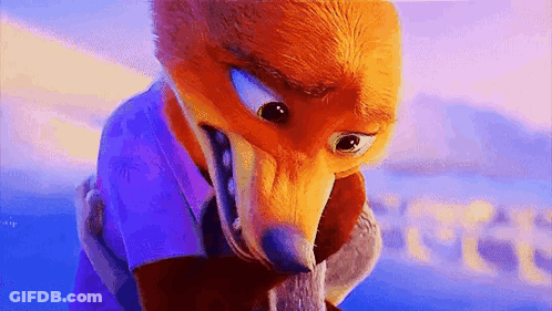 A Close Up Of A Cartoon Fox Wearing A Purple Shirt And A Purple Shirt . GIF