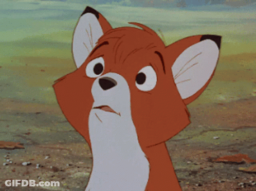 A Close Up Of A Cartoon Fox With A Sad Look On His Face GIF