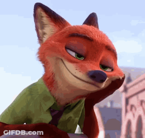 A Close Up Of A Cartoon Fox With His Eyes Closed And His Hand On His Chin . GIF