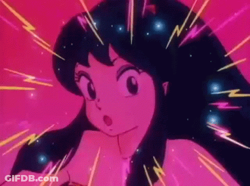A Close Up Of A Cartoon Girl With A Surprised Look On Her Face Surrounded By Pink Lightning Bolts . GIF