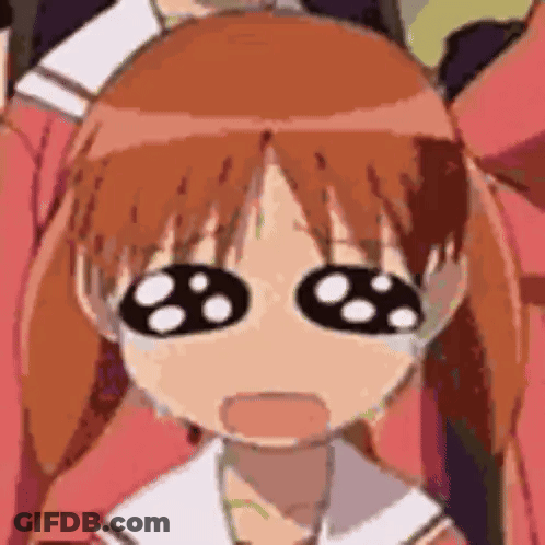 A Close Up Of A Cartoon Girl With Big Eyes Making A Sad Face . GIF