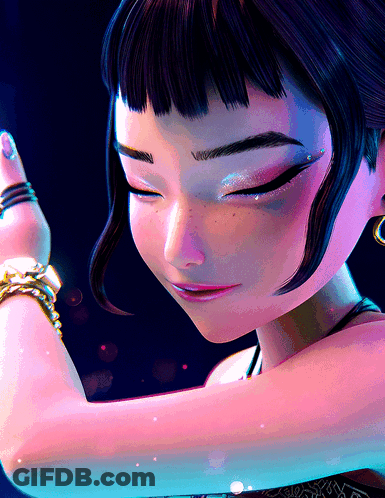 A Close Up Of A Cartoon Girl With Her Eyes Closed And A Bracelet On Her Wrist GIF