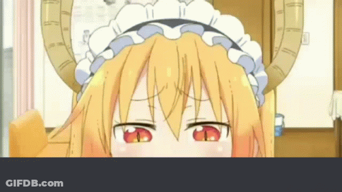 A Close Up Of A Cartoon Girl With Horns And A Maid 'S Hat Looking Out Of A Window . GIF