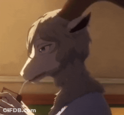 A Close Up Of A Cartoon Goat With Horns Eating A Sandwich . GIF