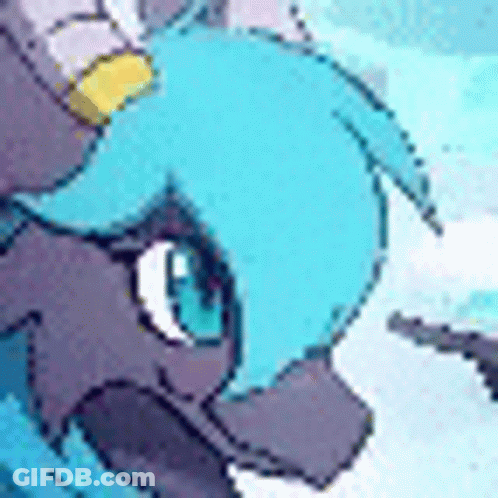 A Close Up Of A Cartoon Pony With A Blue Mane Standing In The Snow . GIF