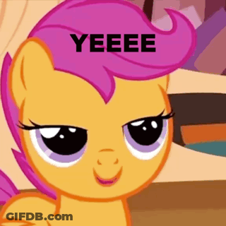 A Close Up Of A Cartoon Pony With The Word Yeeee Above It GIF