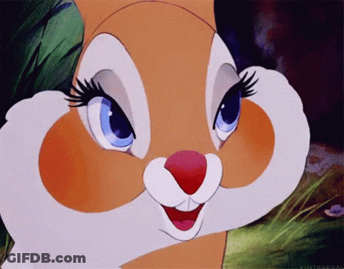 A Close Up Of A Cartoon Rabbit 'S Face With The Caption Vintagegal GIF