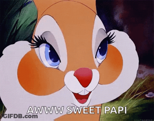 A Close Up Of A Cartoon Rabbit With The Words Awww Sweet Papi Written Below It GIF
