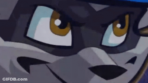A Close Up Of A Cartoon Raccoon 'S Face With A Blue Hat On . GIF