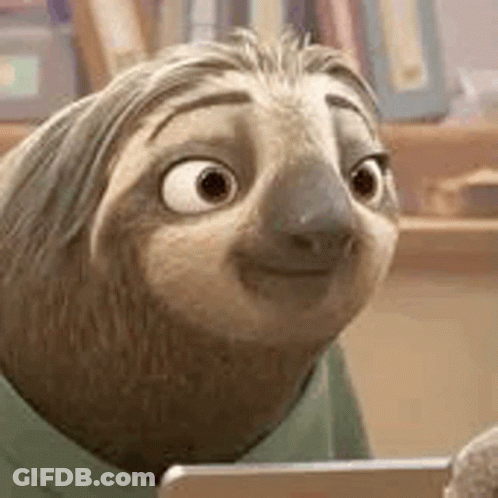 A Close Up Of A Cartoon Sloth Looking At A Tablet Computer . GIF