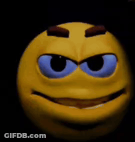 A Close Up Of A Cartoon Smiley Face With Big Eyes GIF