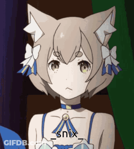 A Close Up Of A Cat Girl With The Word Snix On The Bottom GIF