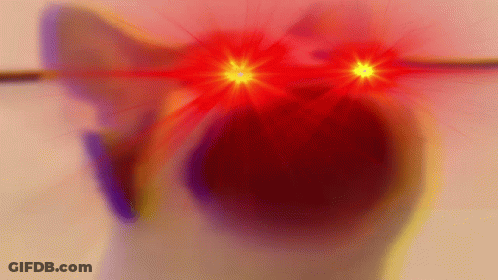 A Close Up Of A Cat 'S Eyes With Red And Yellow Lights Coming Out Of Them . GIF