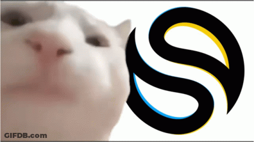 A Close Up Of A Cat 'S Face Next To A S Logo GIF