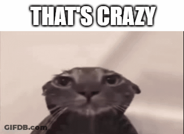 A Close Up Of A Cat 'S Face With The Words `` That 'S Crazy '' Written On It . GIF