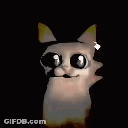 A Close Up Of A Cat With Big Eyes And A Smile On Its Face In The Dark . GIF