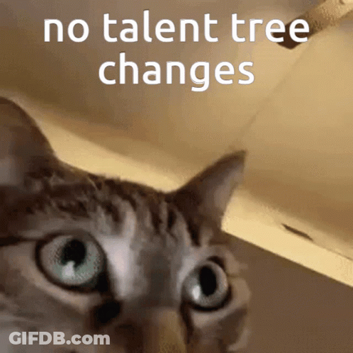 A Close Up Of A Cat With The Words No Talent Tree Changes GIF