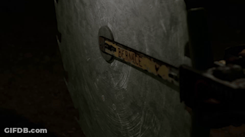 A Close Up Of A Chainsaw With The Word Bernice On It GIF