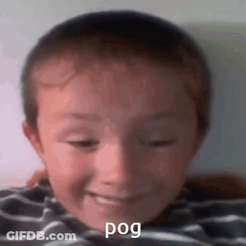 A Close Up Of A Child 'S Face With The Word Pog On The Bottom GIF