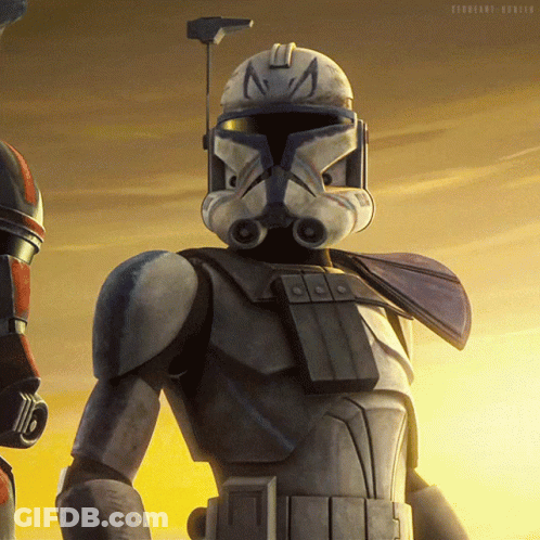 A Close Up Of A Clone Trooper With A Helmet On GIF