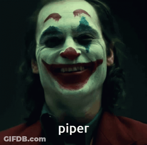A Close Up Of A Clown 'S Face With The Word Piper On The Bottom GIF