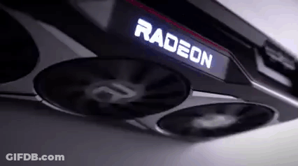 A Close Up Of A Computer Graphics Card With The Word Radeon On It . GIF