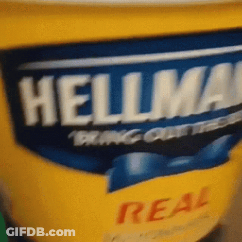 A Close Up Of A Container Of Hellman 'S Mayonaise GIF