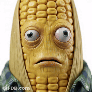 A Close Up Of A Corn On The Cob Making A Funny Face GIF