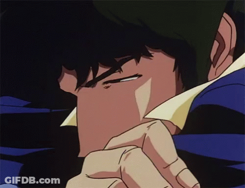 A Close Up Of A Cowboy Bebop Character 'S Face With His Eyes Closed . GIF