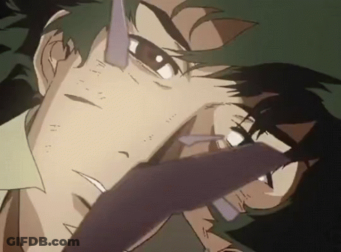 A Close Up Of A Cowboy Bebop Character 'S Face With His Eyes Closed GIF