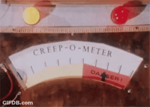 A Close Up Of A Creep-O-Meter With A Yellow And Red Button GIF