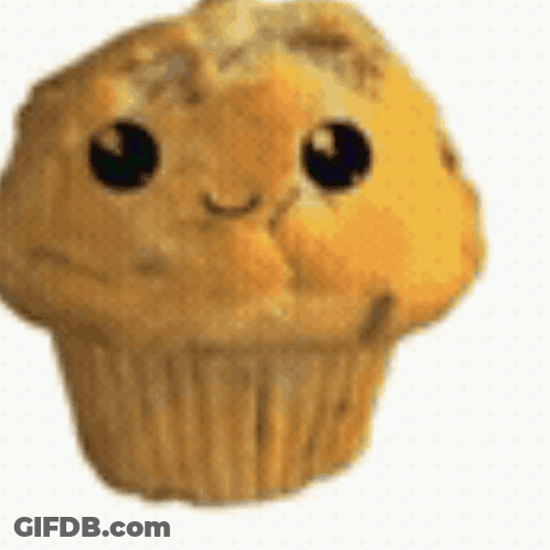 A Close Up Of A Cupcake With A Face On It On A White Background . GIF