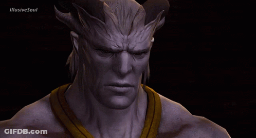 A Close Up Of A Demon 'S Face With Illusive Soul Written On The Bottom Right GIF