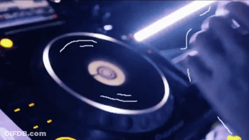 A Close Up Of A Dj 'S Turntable That Says Pioneer GIF