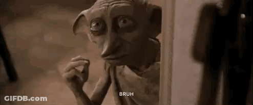 A Close Up Of A Dobby From Harry Potter Looking Out Of A Window And Saying Bruh . GIF