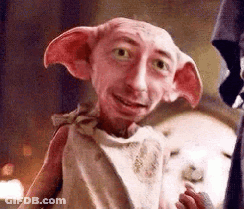 A Close Up Of A Dobby From Harry Potter With Big Ears . GIF