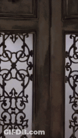 A Close Up Of A Door With A Fancy Wrought Iron Design GIF