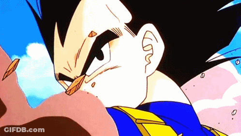 A Close Up Of A Dragon Ball Z Character 'S Face With A Blue Sky In The Background . GIF