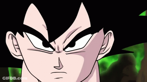 A Close Up Of A Dragon Ball Z Character 'S Face With A Green Background GIF