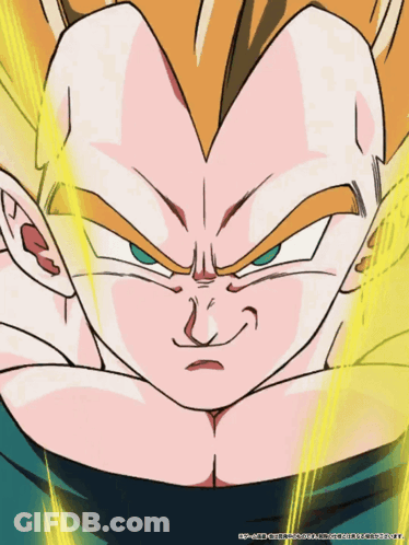 A Close Up Of A Dragon Ball Z Character 'S Face With A Yellow Light Coming Out Of It GIF